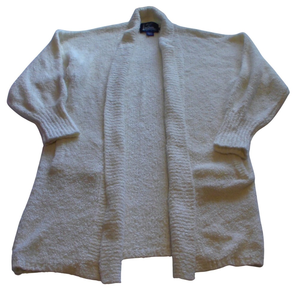 Monto por le‎ Chois Vintage Cream Open Front Cardigan Sweater Longline Pockets S